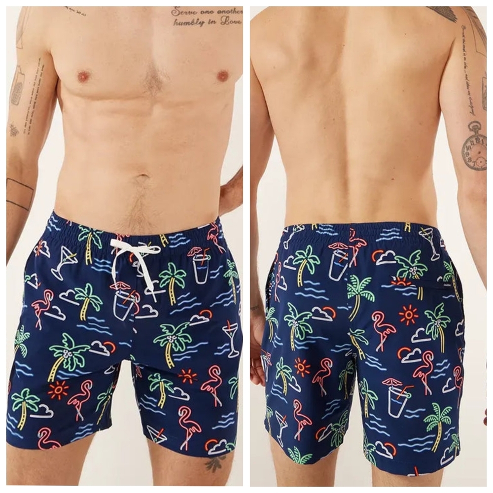 Chubbies The Neon Lights Classic 7in Swim Trunks In Navy, Size Medium, EUC!